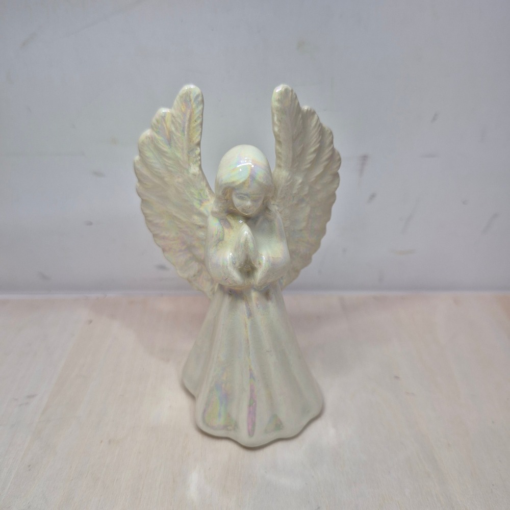 Handcrafted Iridescent Ceramic Praying Angel Figurine Pearlescent 4.5 Inch